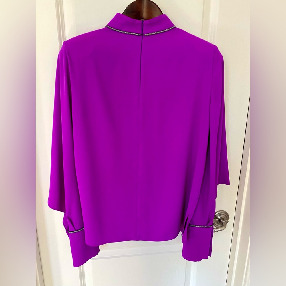 Spell By Access Fashion Purple Blouse with peek-a-boo Sleeves, Silver Trim Sz L - Picture 3 of 14